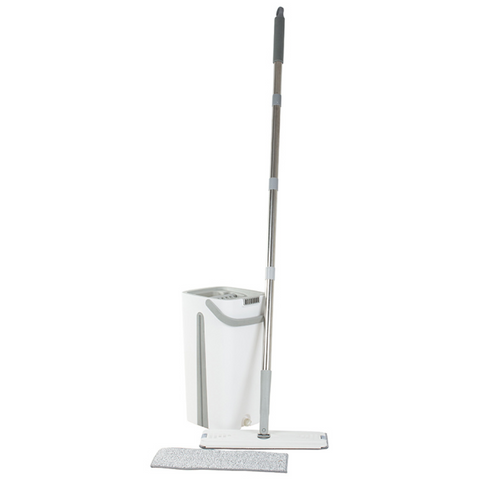 Set Mop si Galeata cu Storcator Zenino® - 2 Rezerve de Mop, Galeata Compartimentata, Suprafete Multiple, Rotativ 360, 130 cm, Alb
