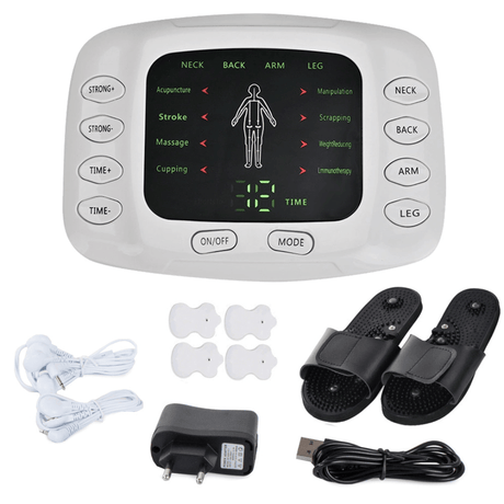 Electrostimulator Muscular, 8 Tipuri de Masaj, 4 Electrozi, Reglarea Intensitatii, Ecran LCD, Tonifiaza, Reduce Durerile, Alb