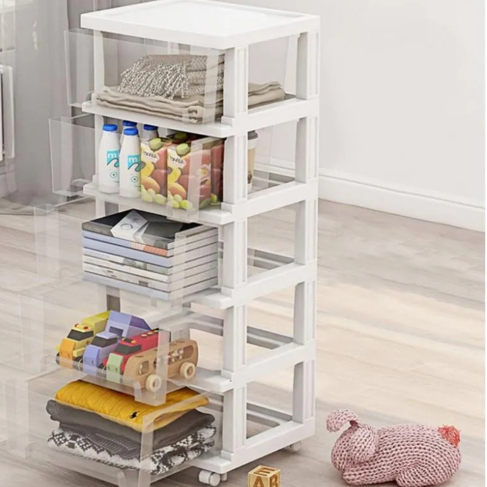Organizer Trolley with Sliding Basket, 5 Levels, 98x40x33cm, White, Black