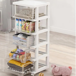 Organizer Trolley with Sliding Basket, 5 Levels, 98x40x33cm, White, Black