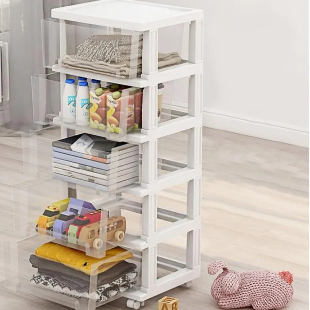 Carucior Organizator cu Cos Glisabil, 5 Niveluri, 98x40x33cm, Alb, Negru