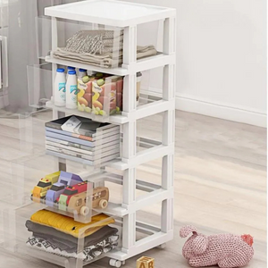 Carucior Organizator cu Cos Glisabil, 5 Niveluri, 98x40x33cm, Alb, Negru