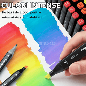 Set Markere + Carte de Colorat CADOU, Varf Dublu, Culori Intense, Geanta de Depozitare, Multicolor