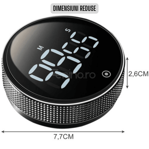 Cronometru Digital, 3 Niveluri de Sonerie, Magnet Puternic, Baterii, Afisaj LED, Buton Tactil, Utilizare Intuitiva, Compact, Portabil, Negru