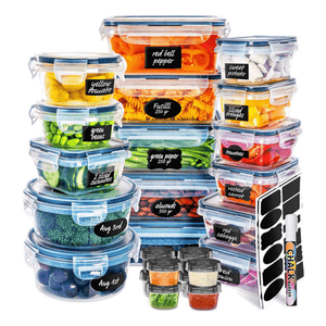 Set 24 Recipiente Alimente, 6 Dimensiuni, Inchidere Etansa, Etichete Incluse, Versatile, din Plastic, Transparent