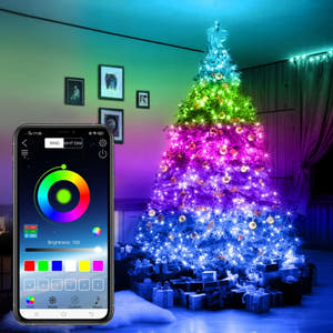 Коледна линейна RGB инсталация, 200 LED, 20M, Връзка чрез телефонно приложение, USB, Феерични лампички, За вътрешна/външна употреба, Многоцветна