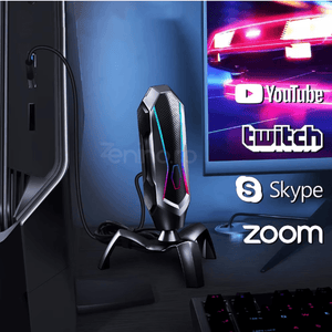 Microfon Profesional Spider RGB, 7 Moduri de Iluminare, Gaming, Streaming, Podcast, Rotire 360°, Trepied, Fir 1.7m, 20kHZ, USB-C, Negru