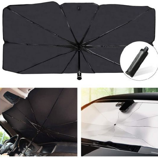 Parasolar Auto tip Umbrela, Pliabil, Protectie UV, Protejeaza Interiorul Masinii, Acoperire Extinsa, 130x75 cm, Gri/Negru