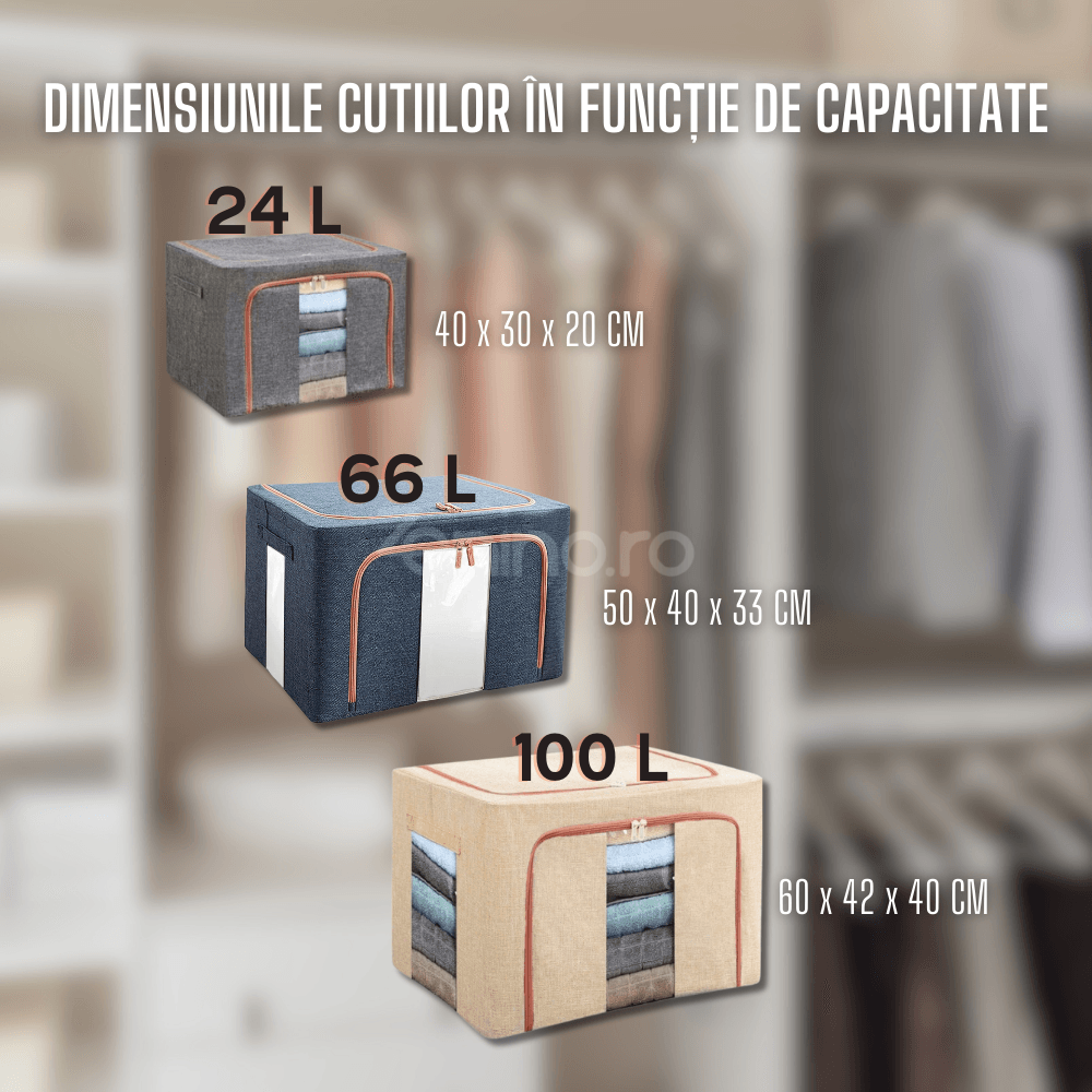 Cutie de Depozitare, Pliabil, Capacitate 24L-100L, Material Textil, cu Fermoar, Culori Diferite