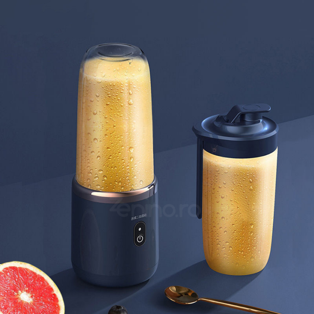 Mini Blender Portabil, 6 Lame, 400 ml, 2 Pahare, Incarcare USB, 18650 RPM, Bleumarin