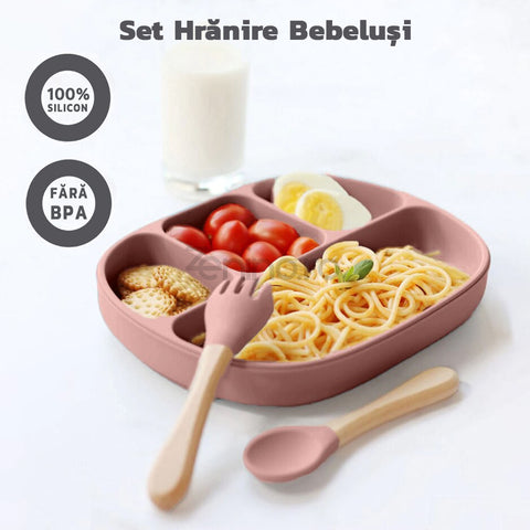 Set Hranire Bebelusi - 9 Piese, Termorezistente, Non-Toxice, Pliabile, Portabile, Usor de Curatat, Albastru