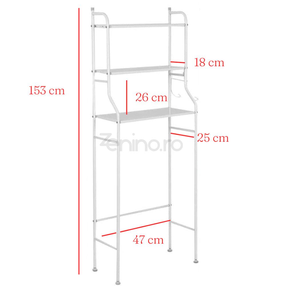 Raft Metalic Baie, 3 Polite, Stabil, 3 Agatatori, Loc Depozitare Suplimentar, Alb