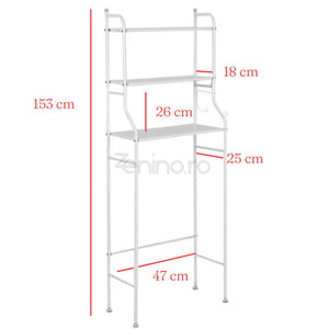 Raft Metalic Baie, 3 Polite, Stabil, 3 Agatatori, Loc Depozitare Suplimentar, Alb