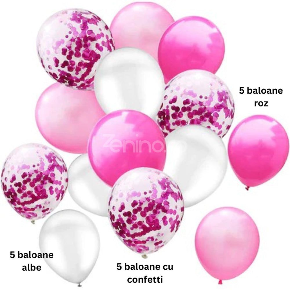 Set 15 Baloane de Petrecere, cu Confetti, Rezistente, din Latex, 30cm, Culori Vibrante