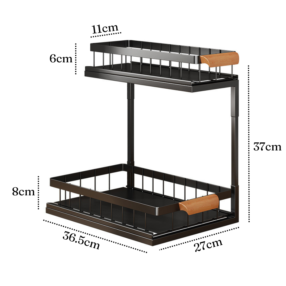 2-Tier Under Sink Organizer Shelf, Metal, 37x27x36.5cm, Black