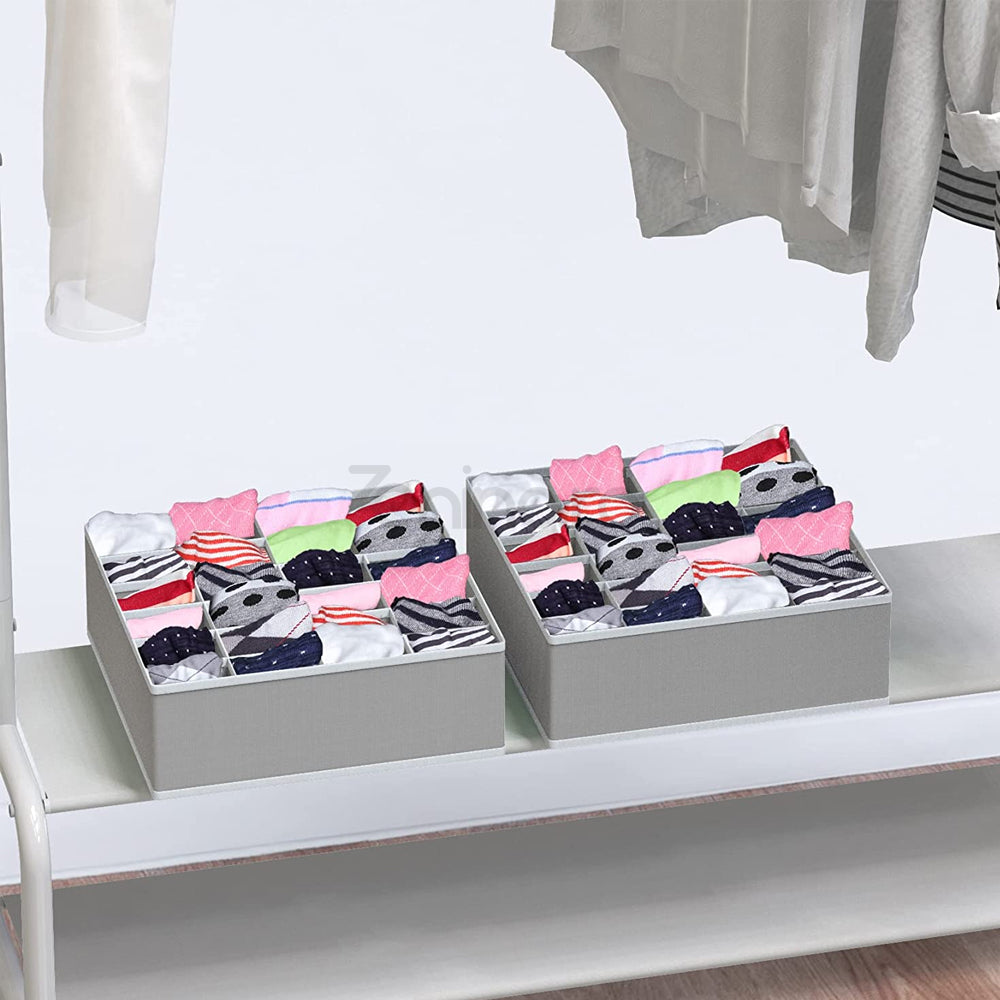 Set Organizator Lenjerie - 4 Piese, 43 Compartimente de Depozitare, Pliabile, pentru Dulap/Sertar, Gri
