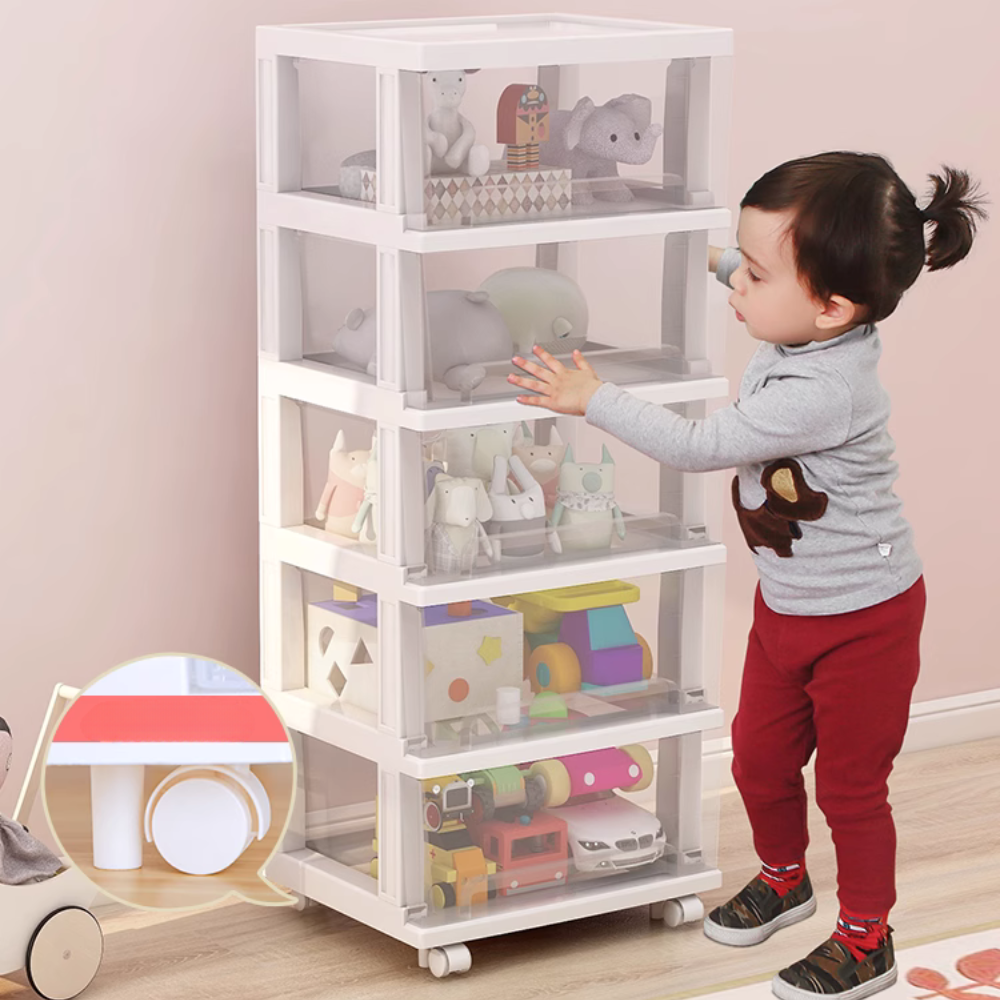Organizer Trolley with Sliding Basket, 5 Levels, 98x40x33cm, White, Black