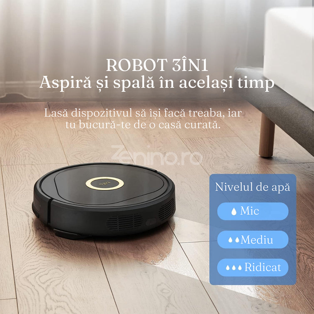 Robot Inteligent 3in1, Aspirare, Spalare, Control Vocal, Alerta Dedectare, Supraveghere Live, Harta Inteligenta, 4000Pa, 120min, Negru