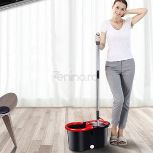 Set Mop Rotativ, Galeata 8L, Capat Microfibra Schimbabil, Sistem de Stoarcere, Dop de Scurgere, Negru/Rosu