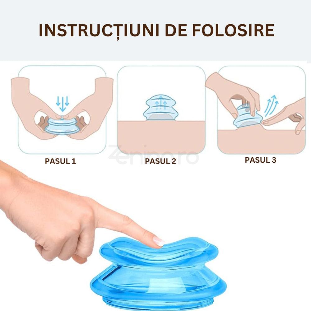Set 4 Ventuze de Masaj, Terapeutice, Anticelulita, Relaxare, Silicon Moale, Alb/Transparent