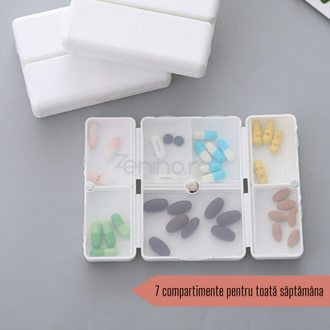 Cutie Medicamente, 7 Compartimente Individuale, Compacta, Portabila, Inchidere Magnetica, Plastic, 7x10cm