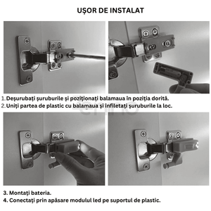 Senzor LED pentru Balamale, Aprindere Automata, Luminare Puternica, Montare Usoara