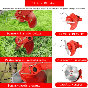 Motocoasa Electrica fara Fir, 1 Acumulator 24V, Lame Ascutite, Usor de Manevrat, Telescopica, 120 cm, Rosu/Negru