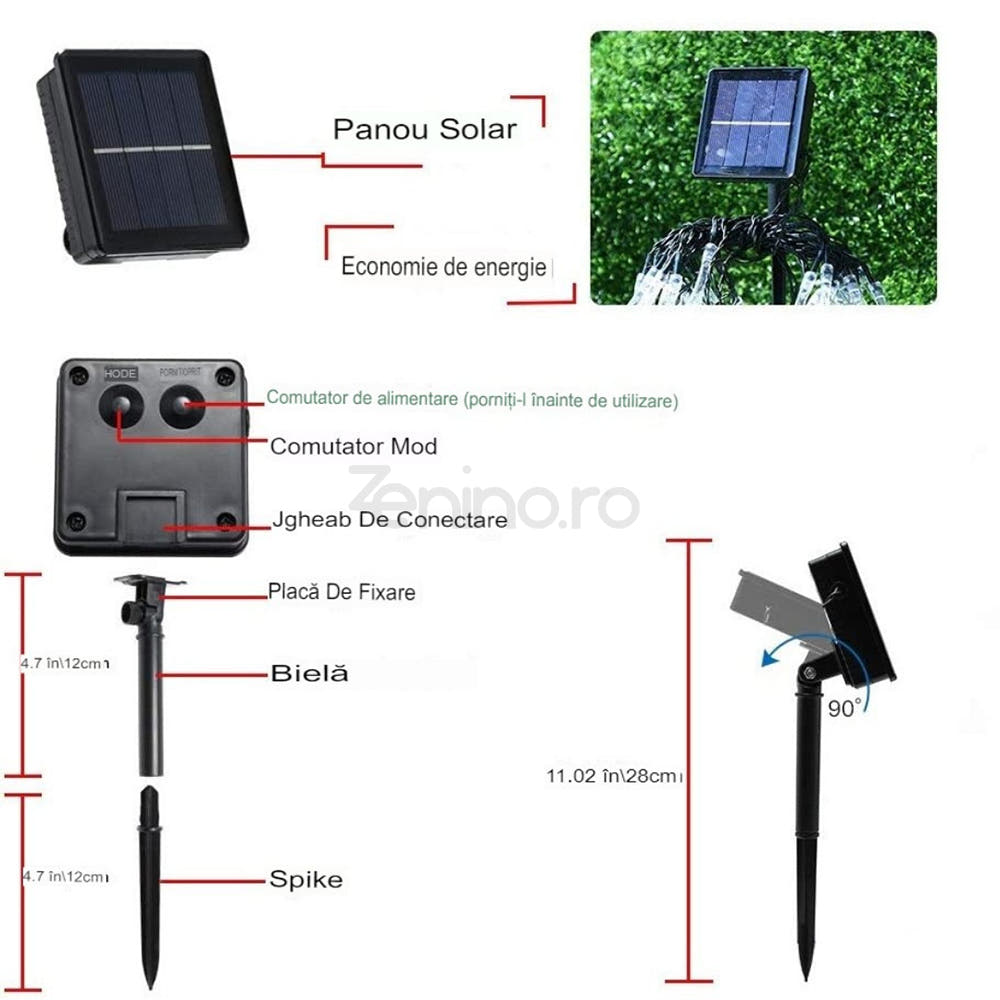 Instalatie Solara, Model Picaturi, 6m, 28 LED-uri, 8 Ore Lumina, Liniara, Alb Cald, Alb Rece si Multicolor, 600mAh