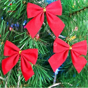 Christmas Ornaments Set, Bow Pattern, Tree Decorations, Velvet Style, 5x5cm, Red