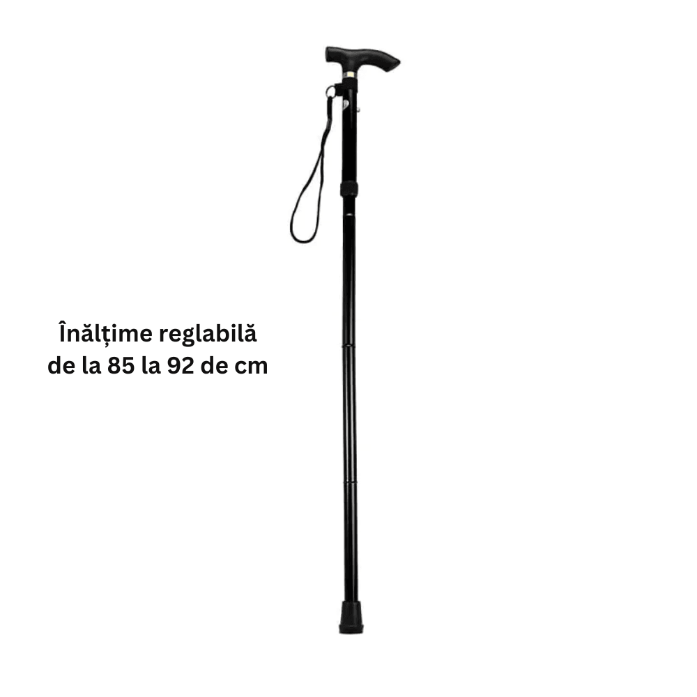 Baston Pliabil Extensibil - Maner Ergonomic, Snur de Prindere, Ajustabil 85cm-92cm, Aluminiu