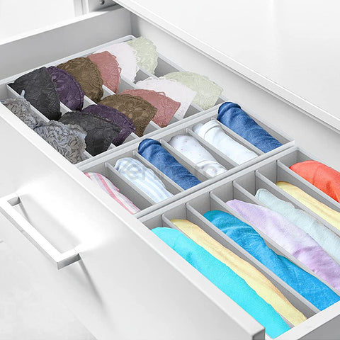 Set Organizator Lenjerie - 4 Piese, 43 Compartimente de Depozitare, Pliabile, pentru Dulap/Sertar, Gri