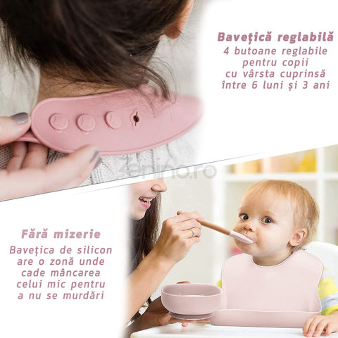 Set Hranire Bebelusi - 9 Piese, Termorezistente, Non-Toxice, Pliabile, Portabile, Usor de Curatat, Albastru