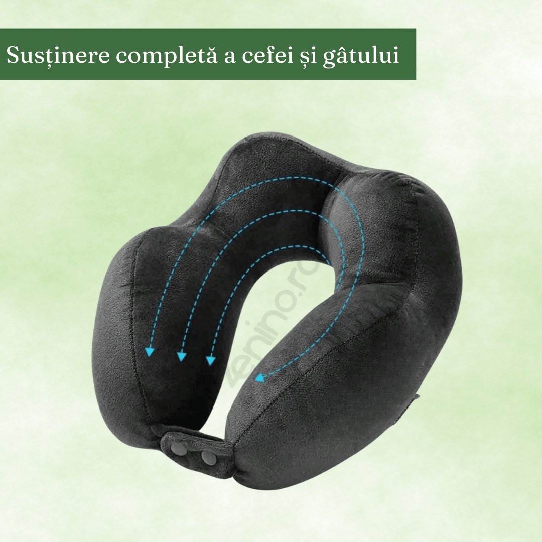 Perna de Calatorie, pentru Gat si Ceafa, Sustinere, Confort, Spuma cu Memorie, Fermoar, Agatatoare, Ajustabila