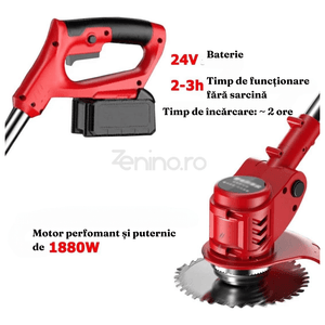 Motocoasa Electrica fara Fir, 1 Acumulator 24V, Lame Ascutite, Usor de Manevrat, Telescopica, 120 cm, Rosu/Negru