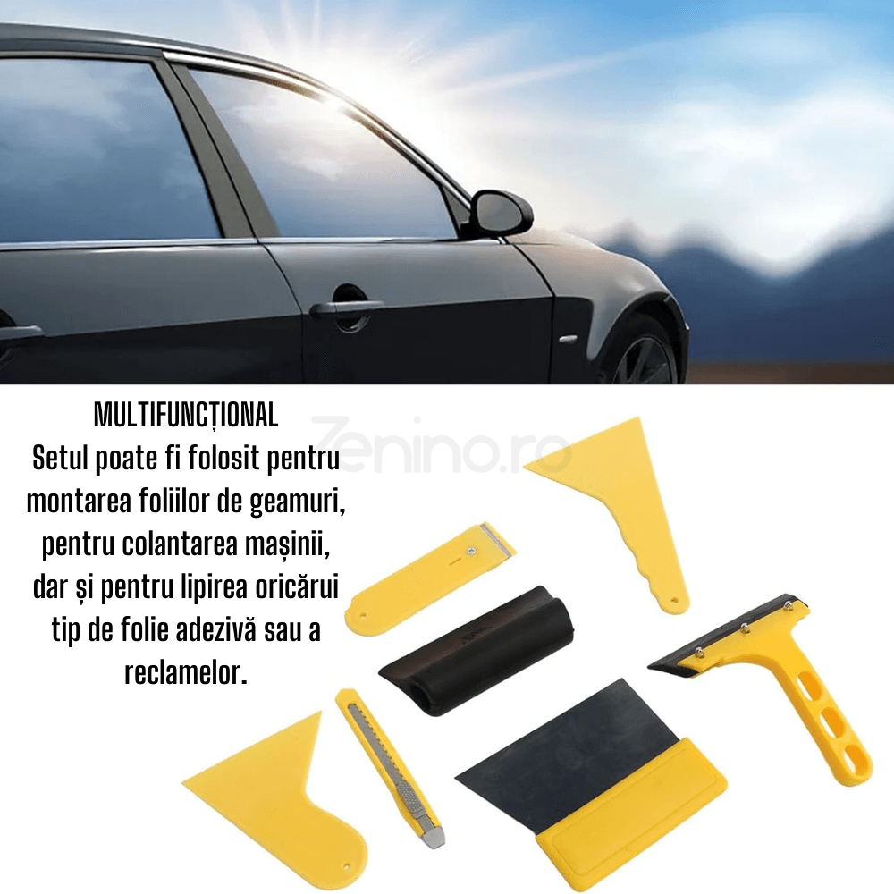 Kit 7 Accesorii pentru Montare Folii Adezive, Plastic, Otel si Silicon, Compact, Portabil, Uz Profesional si Amatori, Instalare Folii Geamuri, Reclame, Colantare Auto