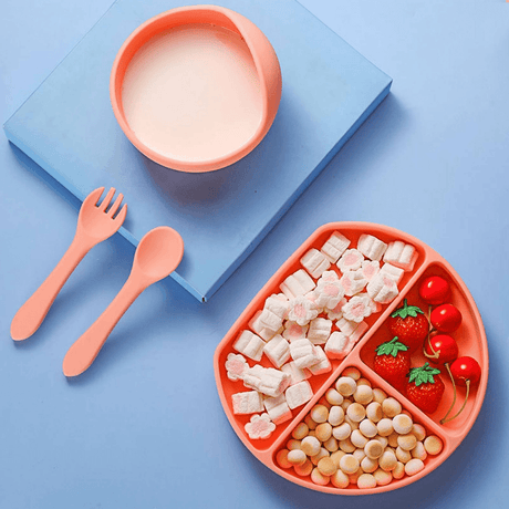 5-Piece Baby Feeding Set, Food Diversification, Bib, Cutlery, Plate, Bowl, Non-Toxic Silicone