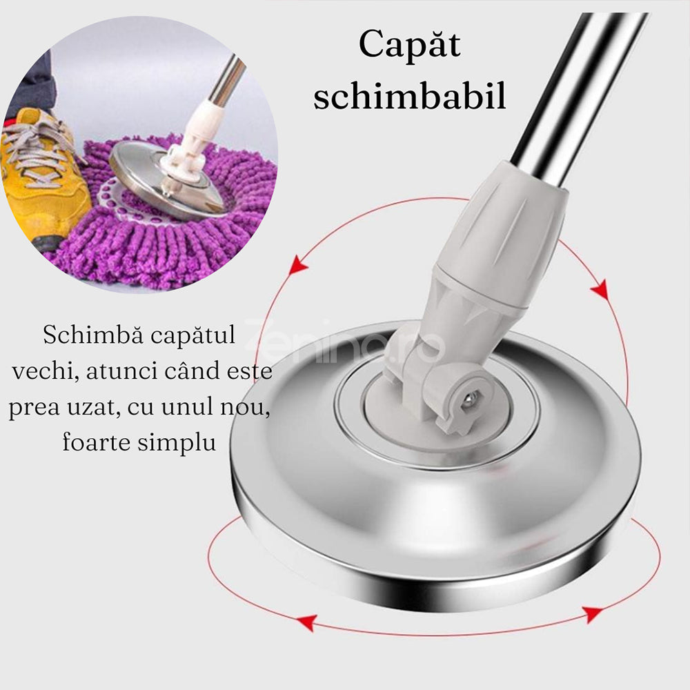 Set Mop Rotativ, Galeata 8L, Capat Microfibra Schimbabil, Sistem de Stoarcere, Dop de Scurgere, Negru/Rosu