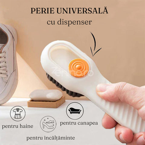 Perie de Curatare, Multifunctionala, pentru Pantofi, Haine, Gresie, cu Recipient pentru Lichid, Peri Moi, Agatatoare, 19cm, Alb