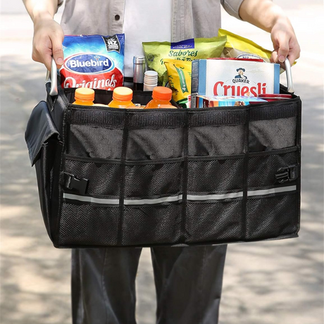Trunk Organizer, 50L Capacity, with Compartments, Transport Handles, Black