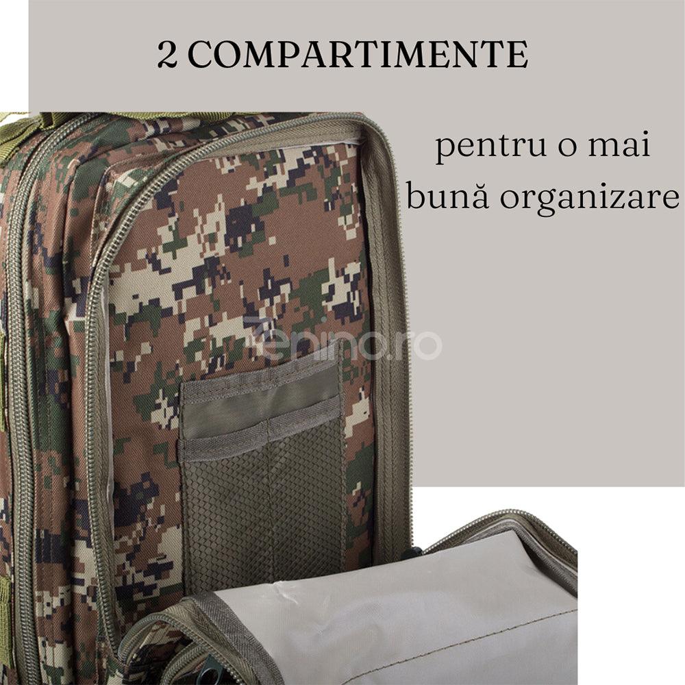 Rucsac Militar Tactic, pentru Drumetii, 30L, 2 Compartimente, Centuri de Prindere, Impermeabil, Material Rezistent,  43x24x25cm