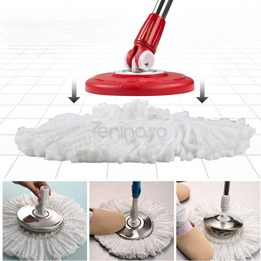 Set Mop Rotativ, Galeata 8L, Capat Microfibra Schimbabil, Sistem de Stoarcere, Dop de Scurgere, Negru/Rosu