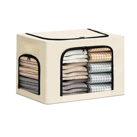 Cutie Depozitare Haine, Capacitate 38L, 3 Ferestre, Fermoar Bidirectional, Cadru din Otel