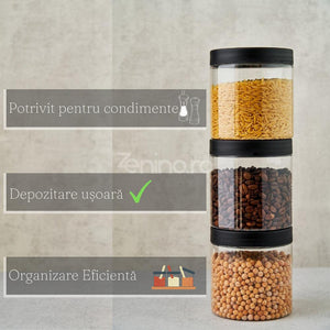 Set Recipiente Condimente, 150ml, Organizare Eficienta, Inchidere Etansa, Depozitare Usoara, Plastic, Transparent