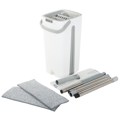 Set Mop si Galeata cu Storcator Zenino® - 2 Rezerve de Mop, Galeata Compartimentata, Suprafete Multiple, Rotativ 360, 130 cm, Alb
