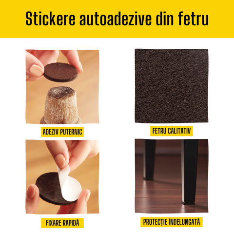 Set 133 Protectii Mobila Autoadezive - din Fetru, Ajustabile, Diverse Marimi, Rezistente, Montare Rapida, Anti-Zgomot, Anti-Alunecare, Negru