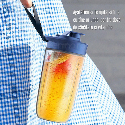 Mini Blender Portabil, 6 Lame, 400 ml, 2 Pahare, Incarcare USB, 18650 RPM, Bleumarin