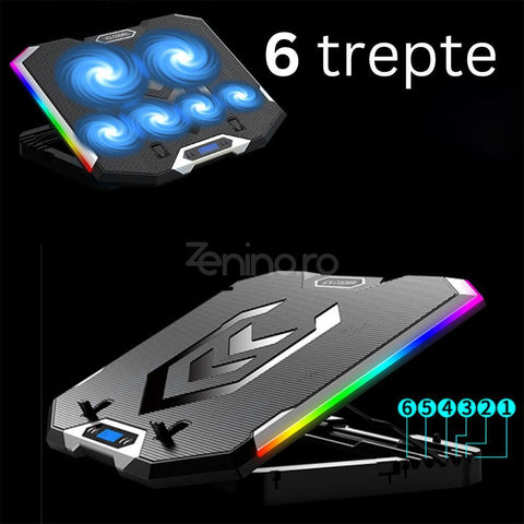 Cooler Laptop Gaming K9, 6 Ventilatoare, 3 Moduri de Functionare, Universal, 17