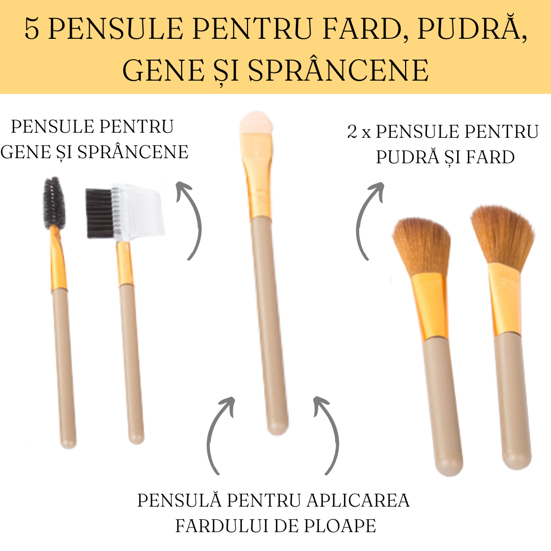 Set 12 Pensule Profesionale de Machiaj Zenino - Potrivite pentru Pudra, Fard, Gene, Conturare, Cutie Metalica Depozitare, Usor de Curatat, Crem