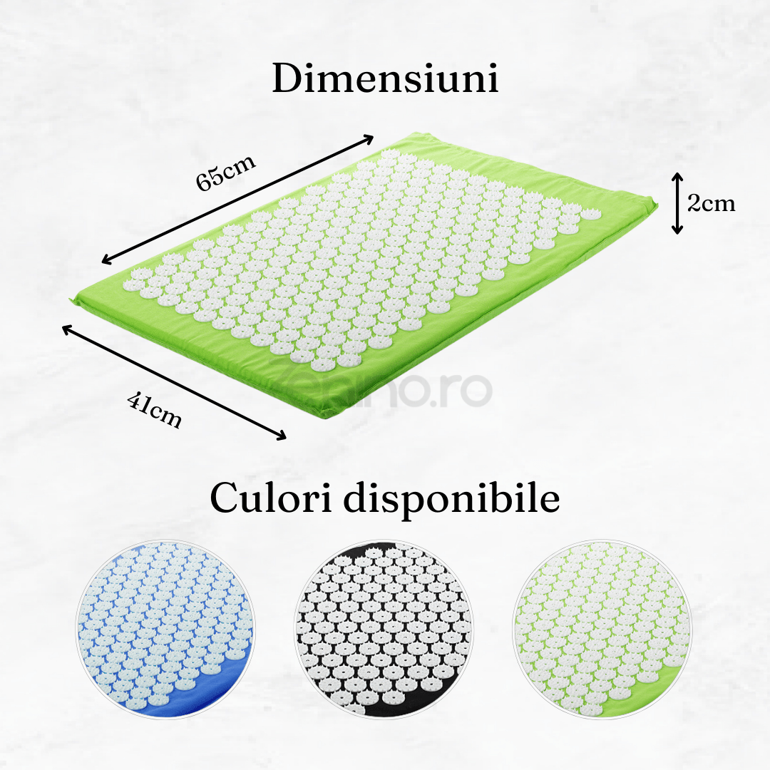 Covor Presopunctura, Masaj, Tehnica ZuDao, Elimina Stresul, Reduce Durerile, Pliabil, Bumbac, 41x65cm