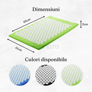 Covor Presopunctura, Masaj, Tehnica ZuDao, Elimina Stresul, Reduce Durerile, Pliabil, Bumbac, 41x65cm